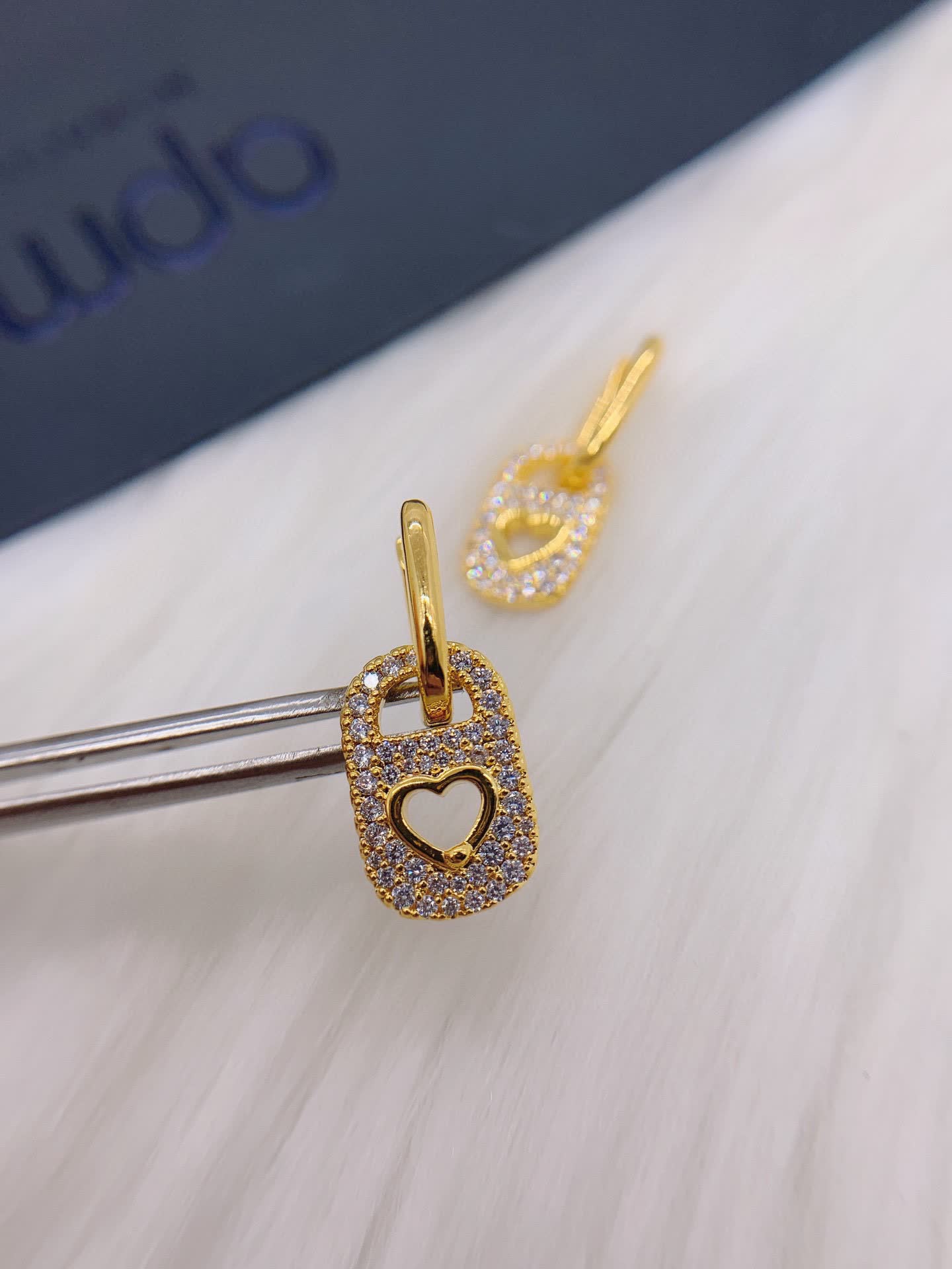 APM Monaco Gold Heart Lock Earrings